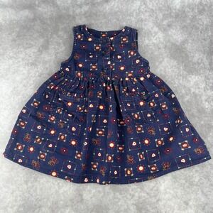 Vtg 90s Y2K Mc Kids Floral Dress Girls 2T‎ Toddler Blue Red Denim Cotton Jumper